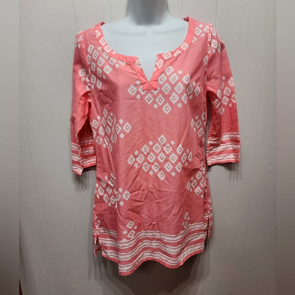 Old Navy Tunic Small Pink White 3/4 Sleeve Lightweight Casual B936‎ - Picture 1 of 3